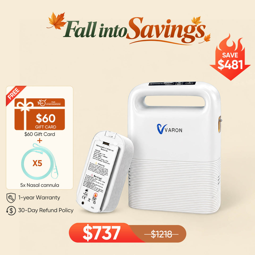 VARON 1-5L/min Pulse Flow Portable Oxygen Concentrator NT-02✨8 Cell/16 Cell Battery