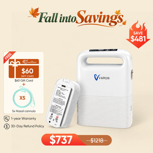 VARON 1-5L/min Pulse Flow Portable Oxygen Concentrator NT-02✨8 Cell/16 Cell Battery