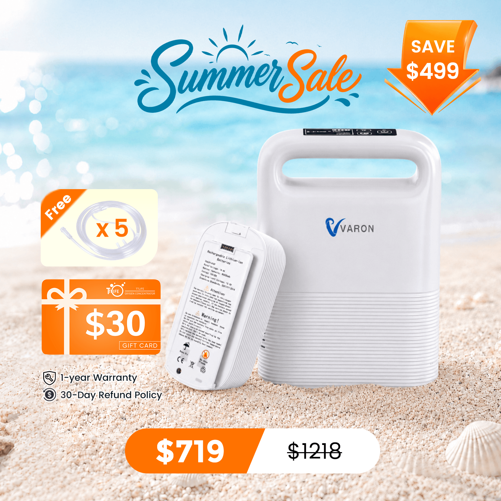 VARON 1-5L/min Pulse Flow Portable Oxygen Concentrator NT-02✨8 Cell/16 Cell Battery