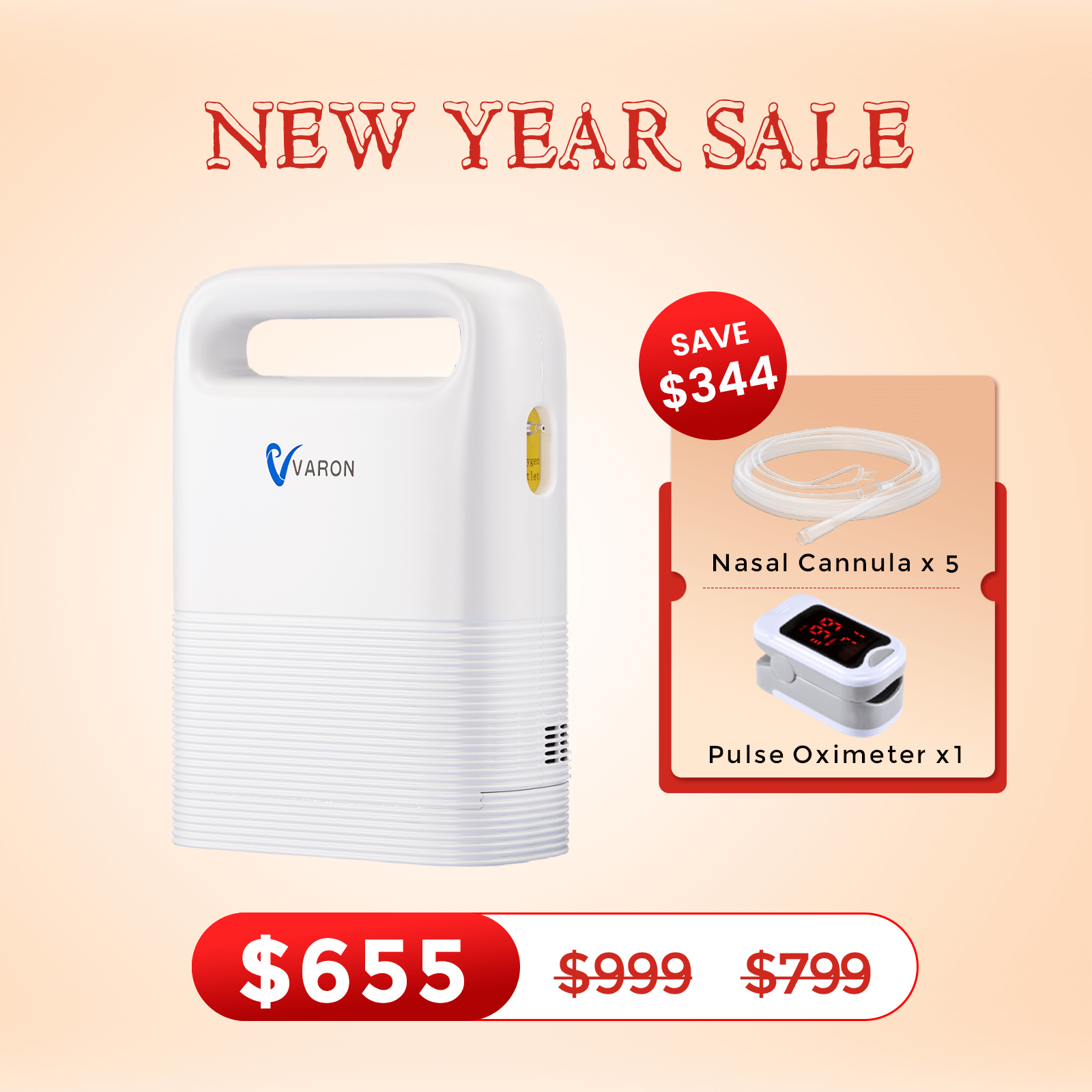 VARON 1-5L/min Pulse Flow Portable Oxygen Concentrator NT-02