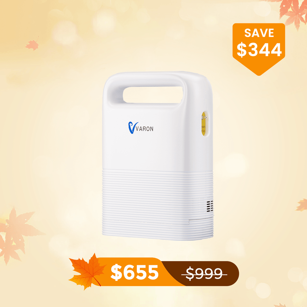 Varon Portable Oxygen Concentrator Continuous Flow 1-5L/min Mini Lightweight Small 4.85lb NT-02 with Stable 93% High Purity and Replaceable 8 or 16 Cell Battery