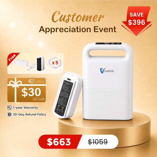 VARON 1-5L/min Pulse Flow Portable Oxygen Concentrator NT-02✨8 Cell/16 Cell Battery
