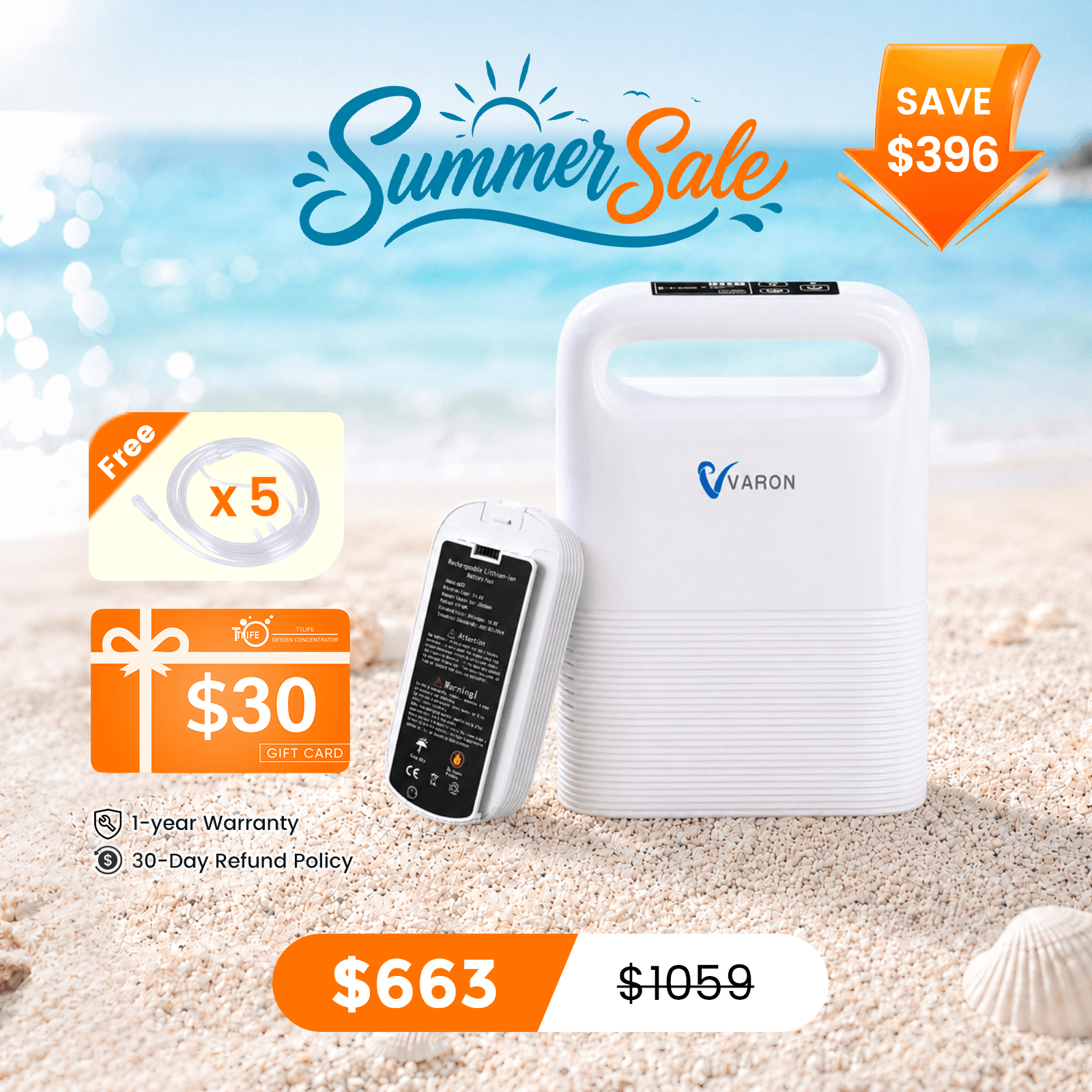 VARON 1-5L/min Pulse Flow Portable Oxygen Concentrator NT-02✨8 Cell/16 Cell Battery