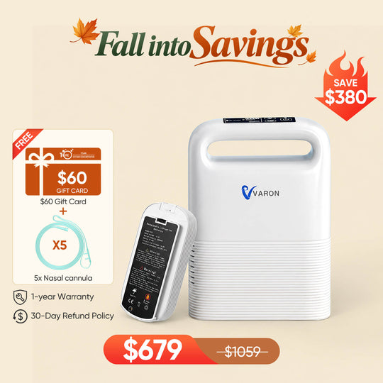VARON 1-5L/min Pulse Flow Portable Oxygen Concentrator NT-02✨8 Cell/16 Cell Battery