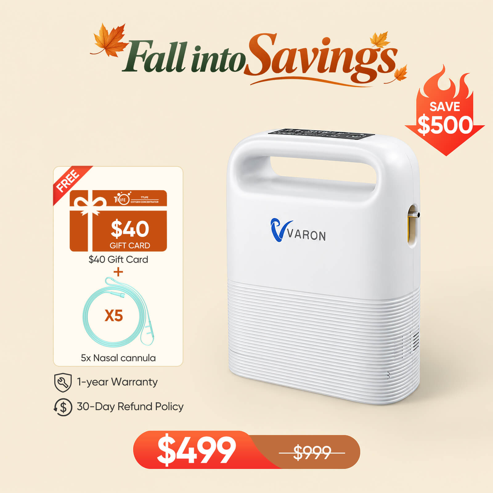 VARON 1-5L/min Pulse Flow Portable Oxygen Concentrator NT-02