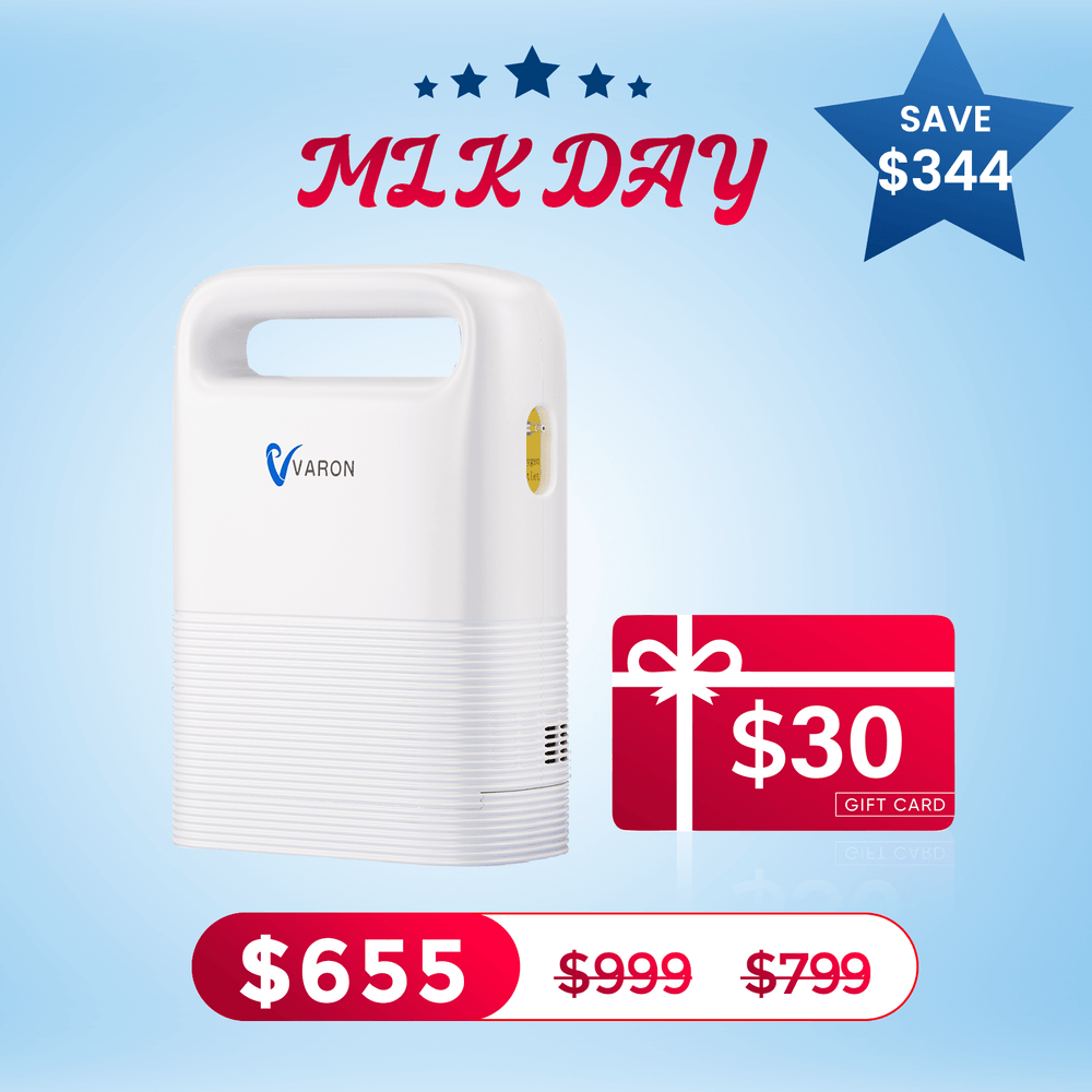 Varon Portable Oxygen Concentrator Continuous Flow 1-5L/min Mini Lightweight Small 4.85lb NT-02 with Stable 93% High Purity and Replaceable 8 or 16 Cell Battery