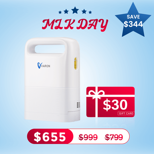 Varon Portable Oxygen Concentrator Continuous Flow 1-5L/min Mini Lightweight Small 4.85lb NT-02 with Stable 93% High Purity and Replaceable 8 or 16 Cell Battery