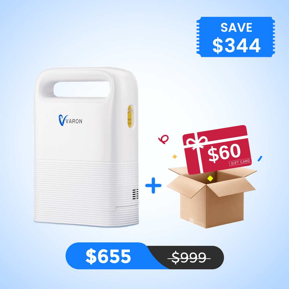 Varon Portable Oxygen Concentrator Continuous Flow 1-5L/min Mini Lightweight Small 4.85lb NT-02 with Stable 93% High Purity and Replaceable 8 or 16 Cell Battery