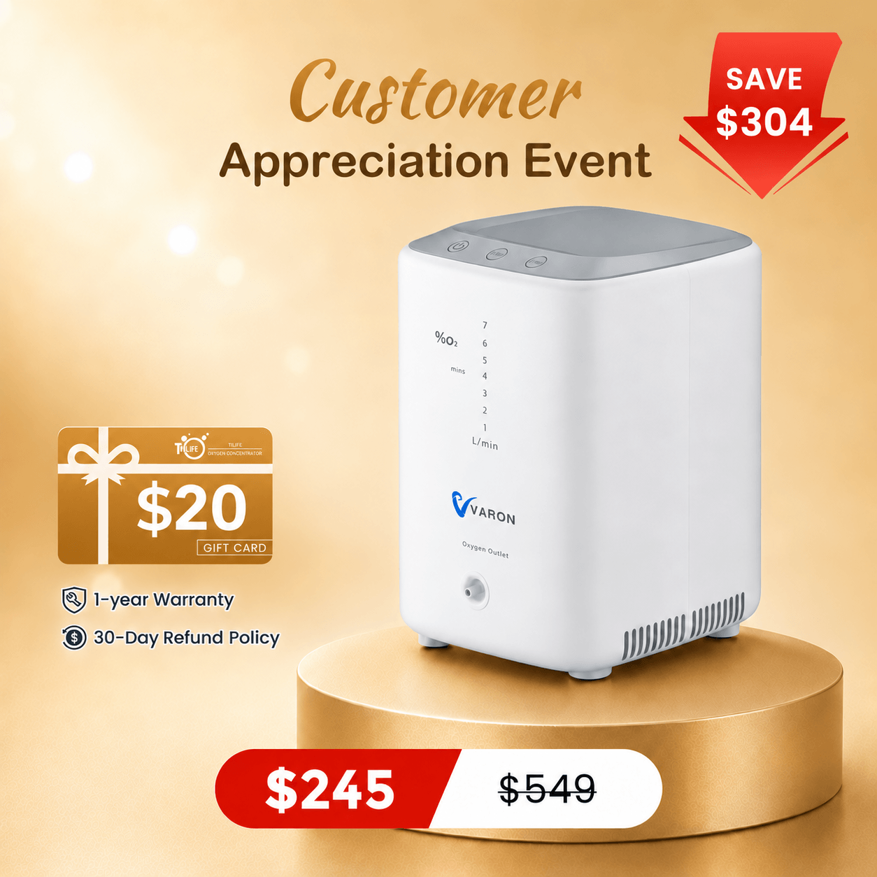 VARON 1-7L/min Home Oxygen Concentrator NT-04