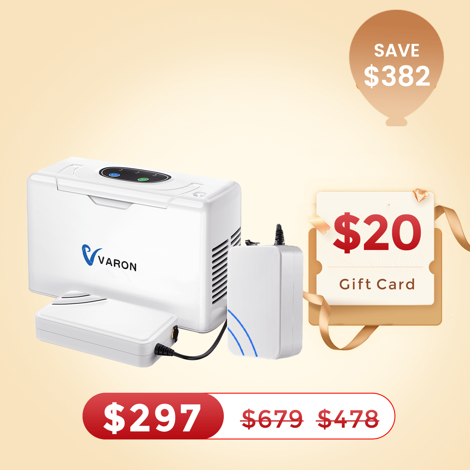 VARON Portable Oxygen Concentrator NT-05+One 8 Cell Battery