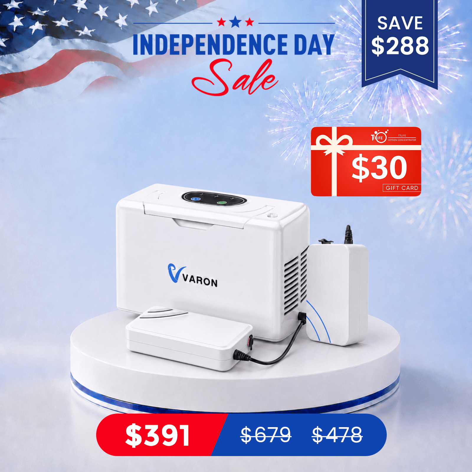 VARON Portable Oxygen Concentrator NT-05+One 8 Cell Battery