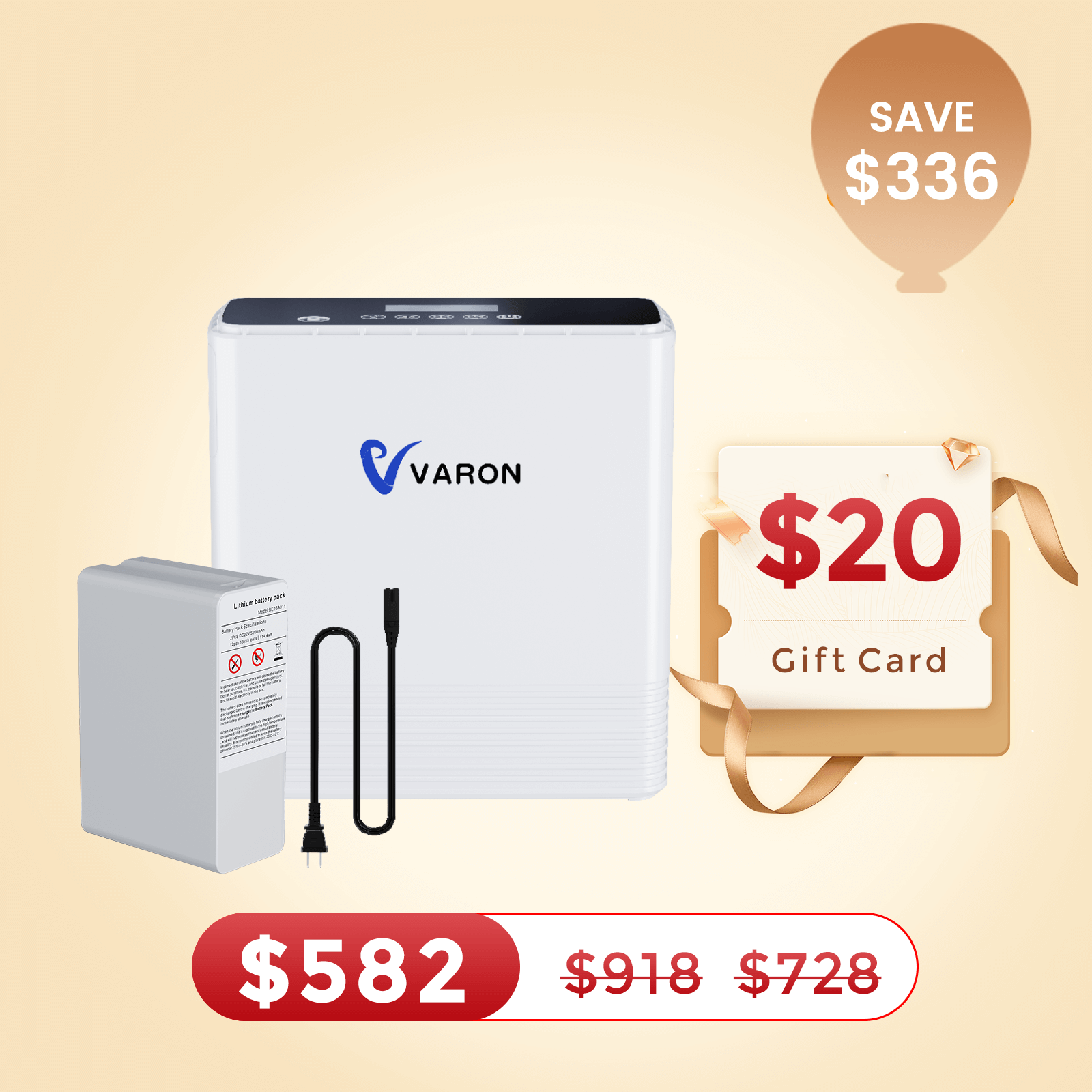 VARON Portable Oxygen Concentrator 1-6L/min NT-06+One Battery Bundle