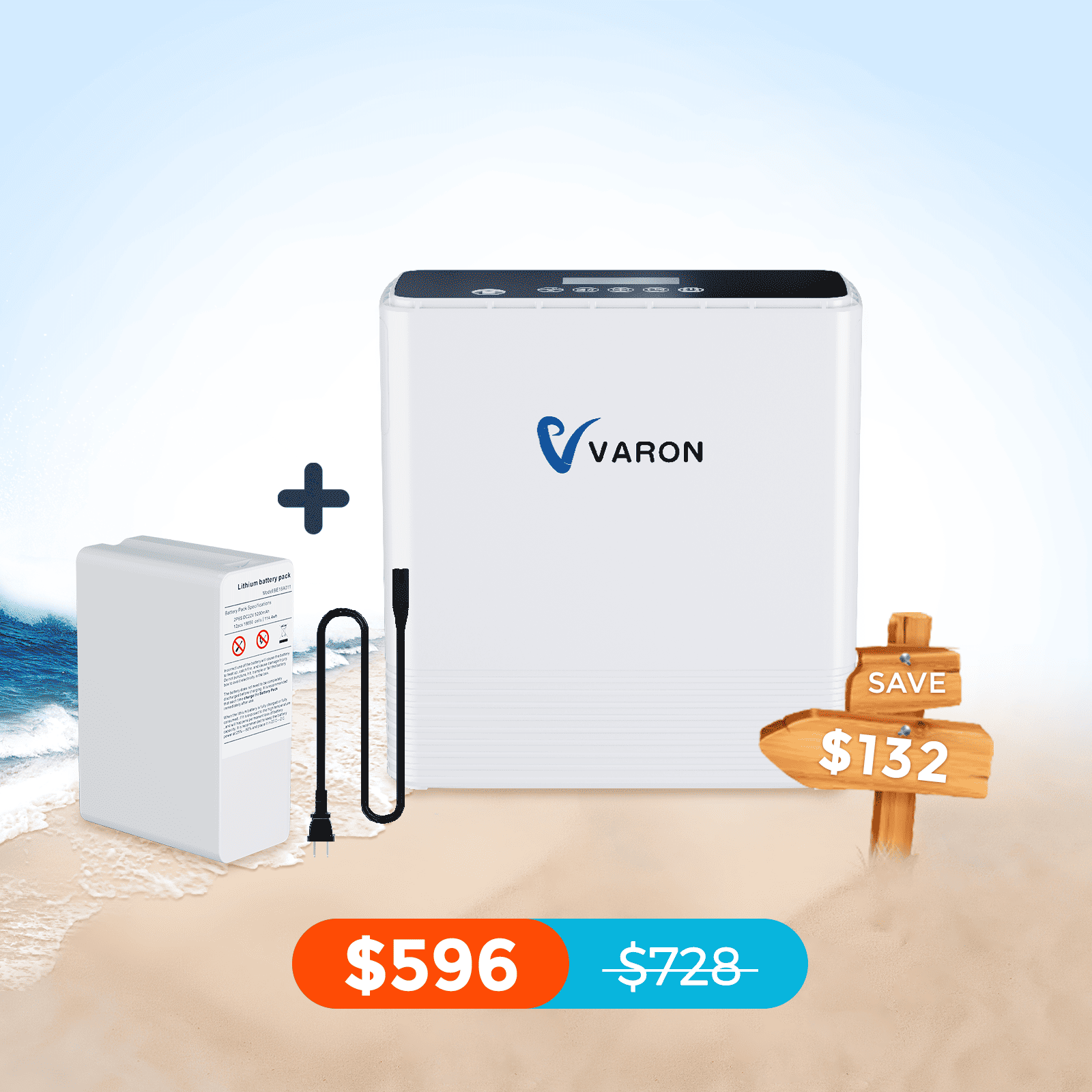 VARON Portable Oxygen Concentrator 1-6L/min NT-06+One Battery Bundle