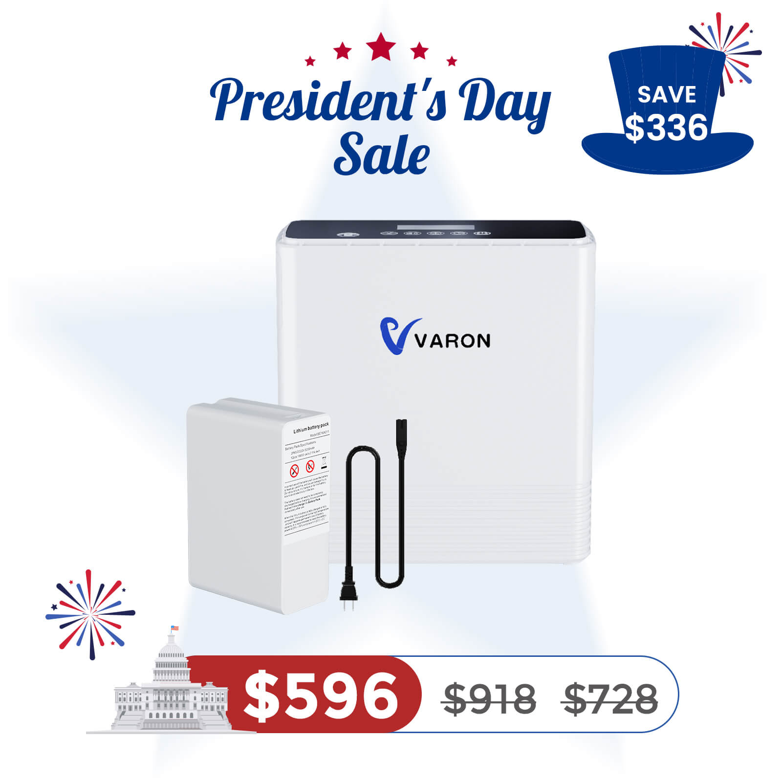 VARON Portable Oxygen Concentrator 1-6L/min NT-06+One Battery Bundle