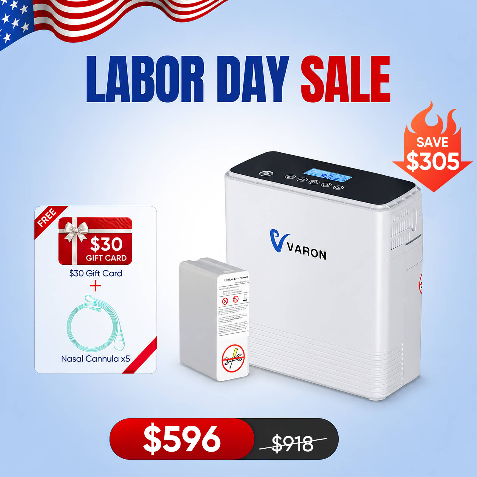 VARON Portable Oxygen Concentrator 1-6L/min NT-06+One Battery Bundle