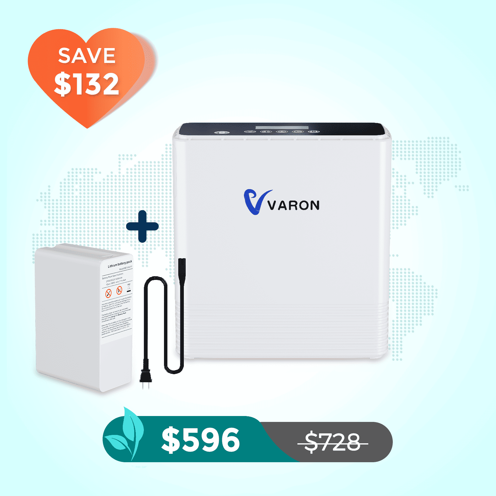 VARON Portable Oxygen Concentrator 1-6L/min NT-06+One Battery Bundle