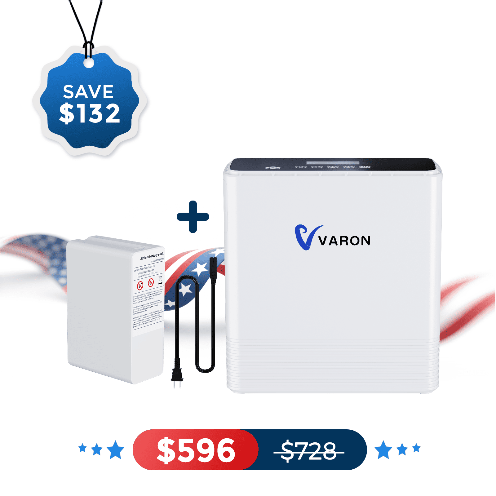 VARON Portable Oxygen Concentrator 1-6L/min NT-06+One Battery Bundle