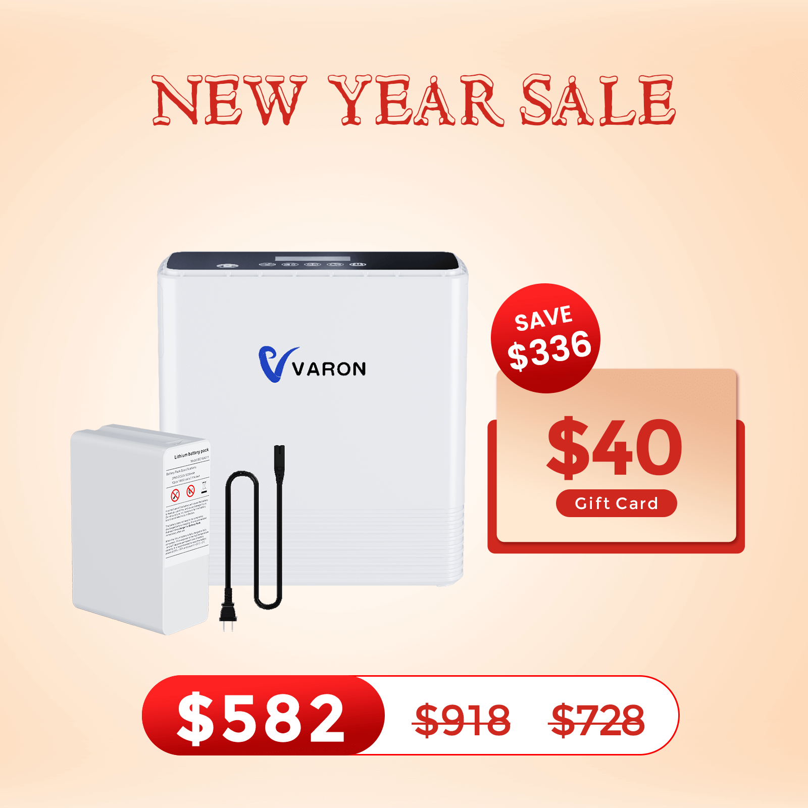 VARON Portable Oxygen Concentrator 1-6L/min NT-06+One Battery Bundle