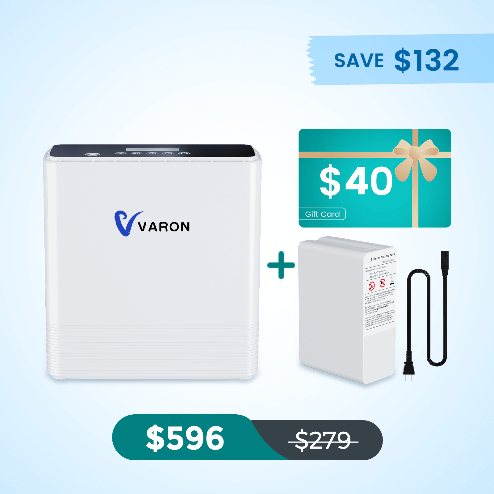 VARON Portable Oxygen Concentrator 1-6L/min NT-06+One Battery Bundle