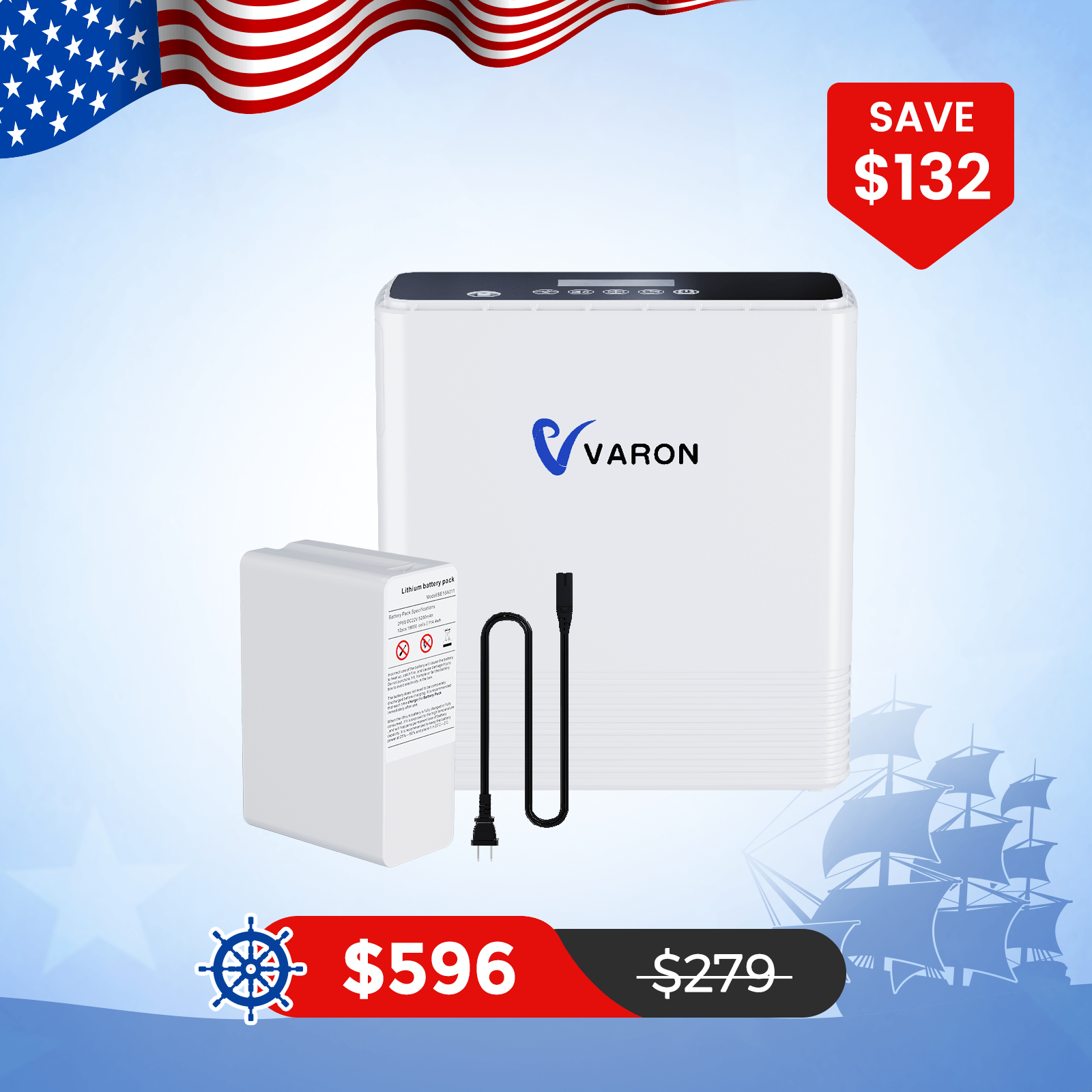 VARON Portable Oxygen Concentrator 1-6L/min NT-06+One Battery Bundle