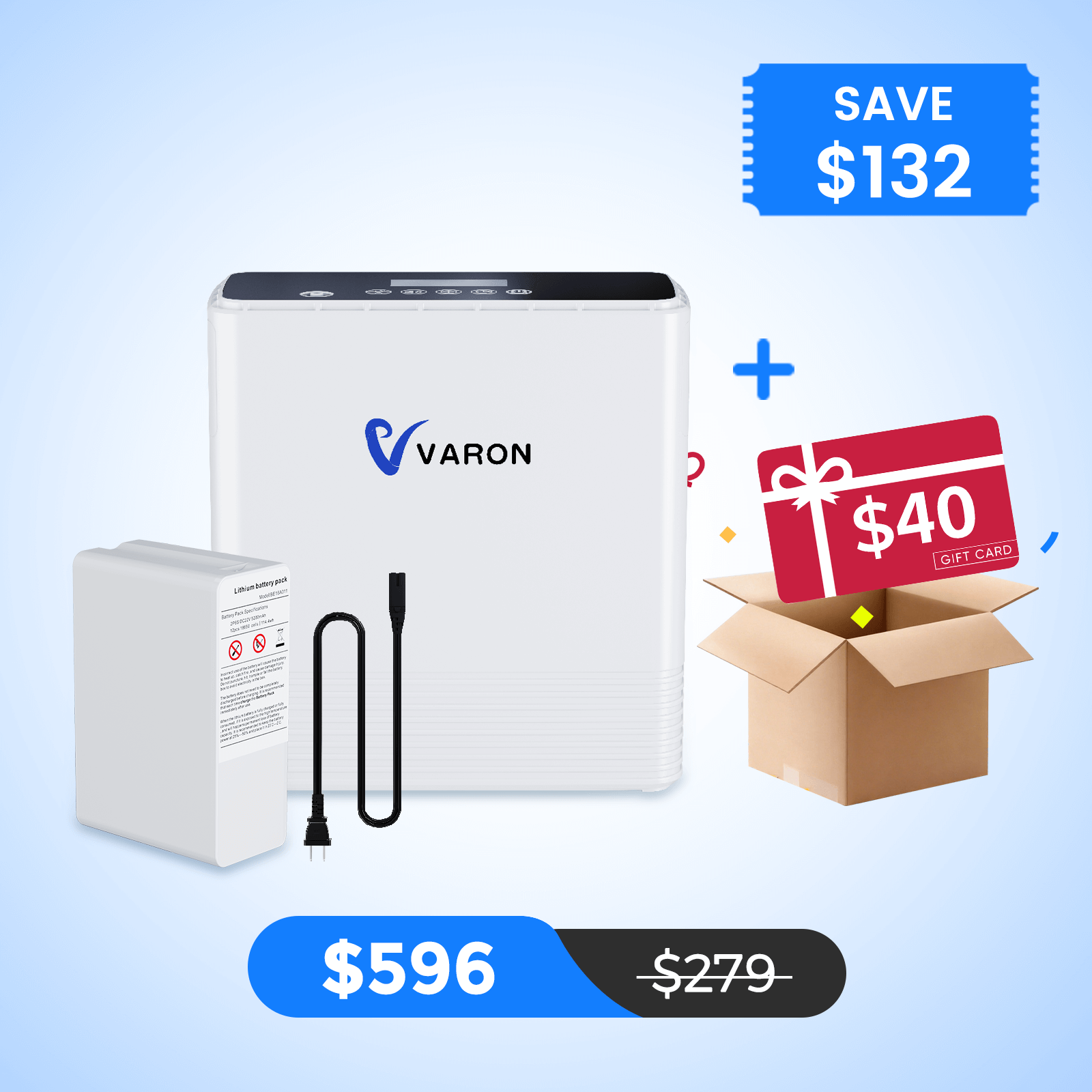 VARON Portable Oxygen Concentrator 1-6L/min NT-06+One Battery Bundle