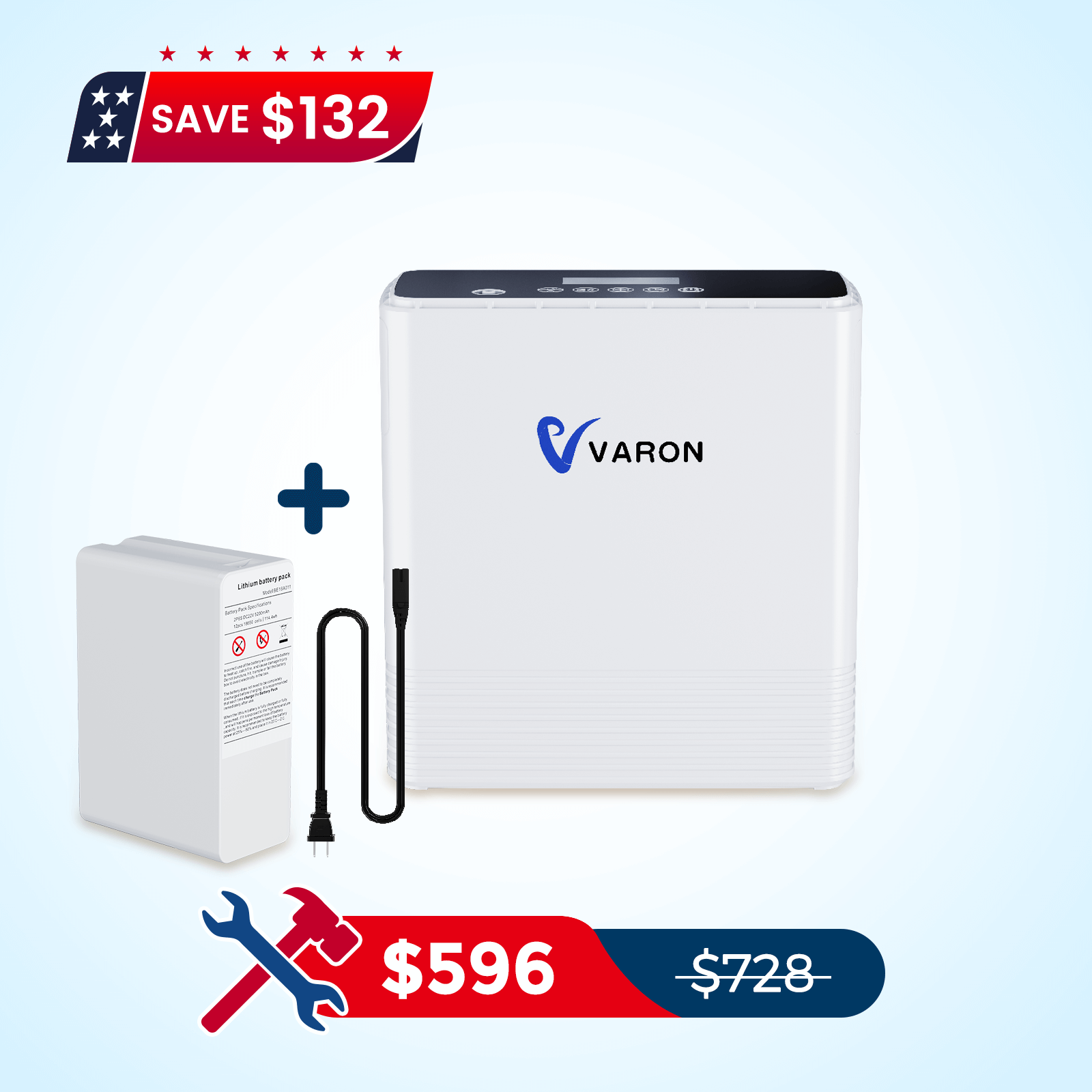 VARON Portable Oxygen Concentrator 1-6L/min NT-06+One Battery Bundle
