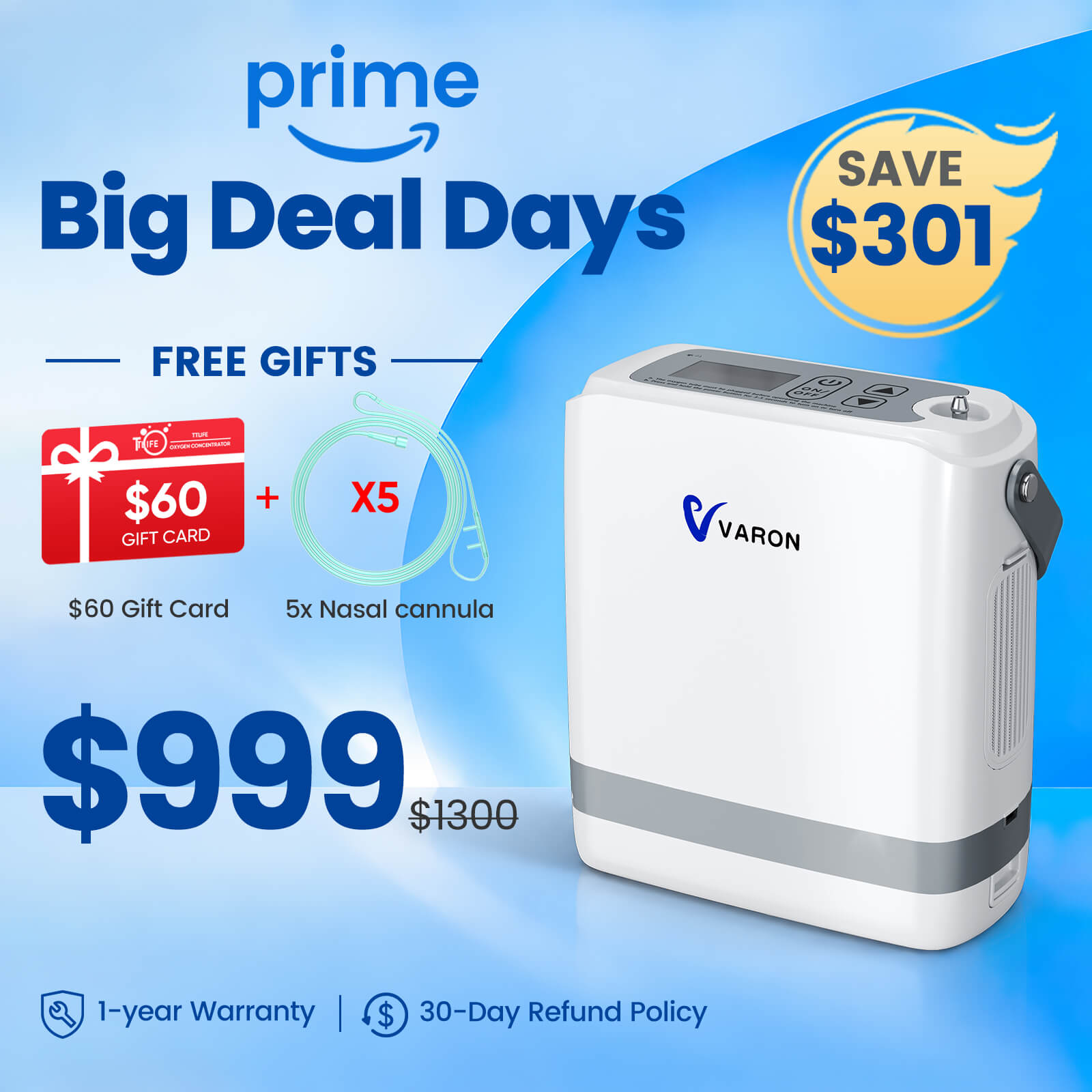 VARON Portable Oxygen Concentrator 1-8 L/min NT-08G