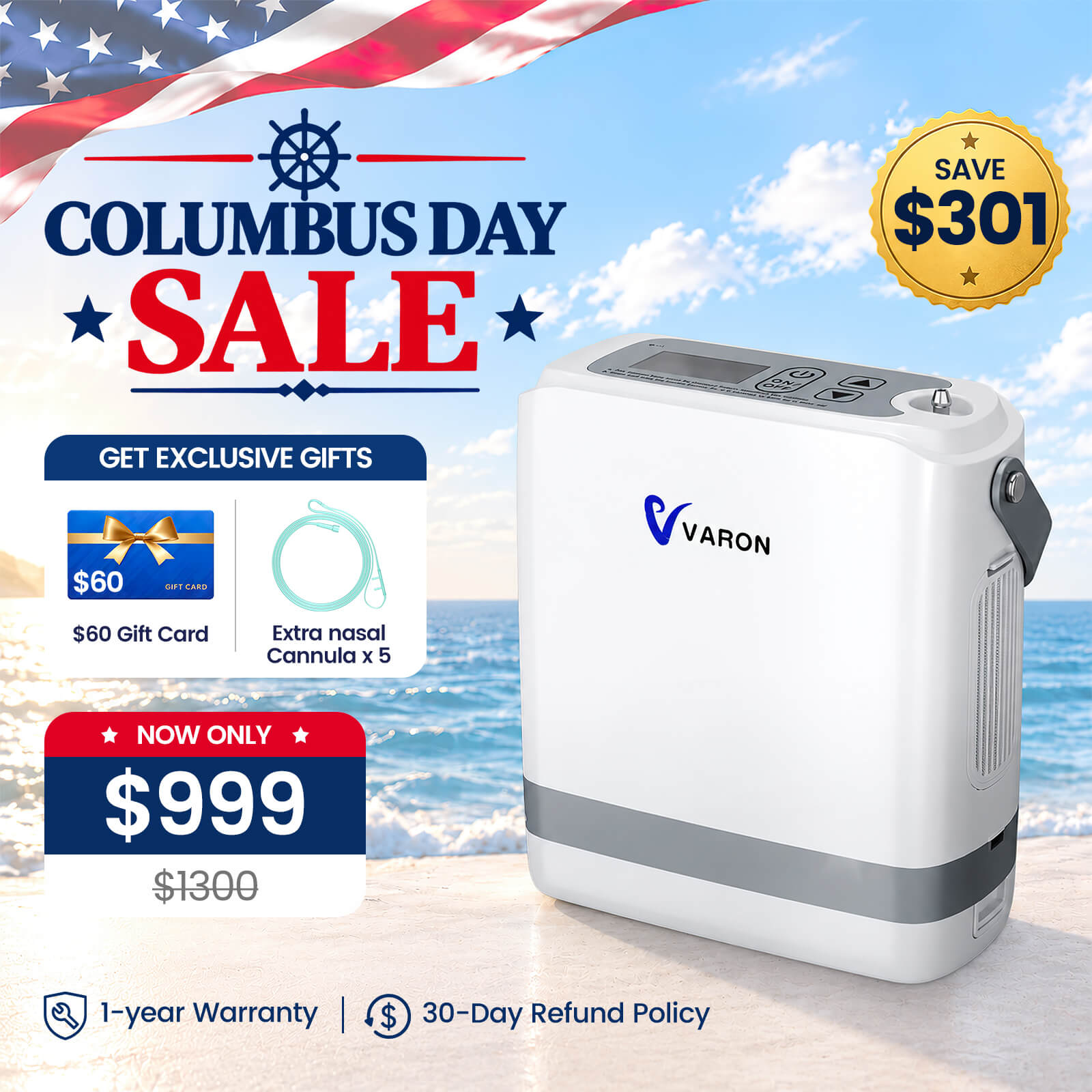 VARON Portable Oxygen Concentrator 1-8 L/min NT-08G