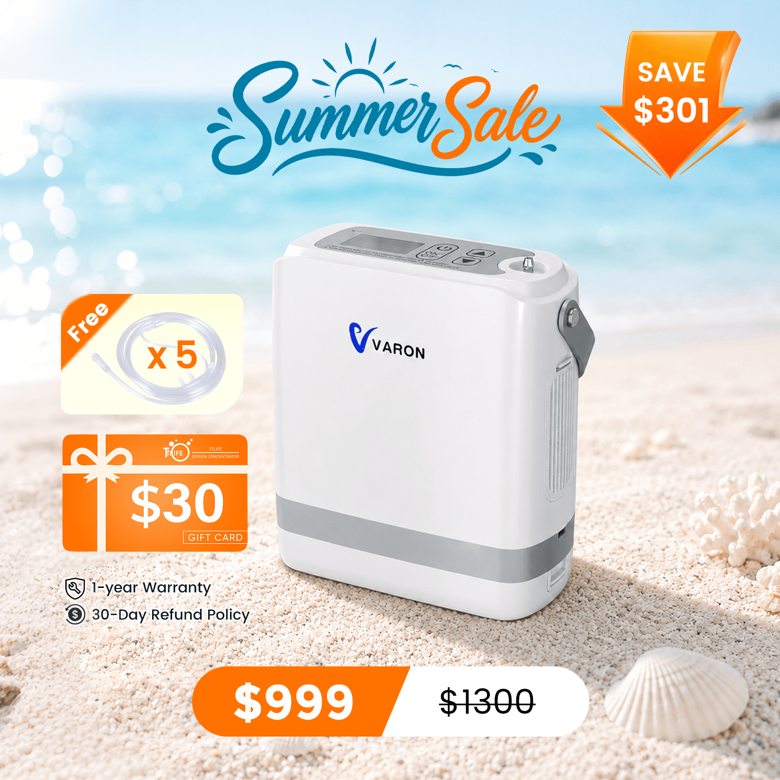 VARON Portable Oxygen Concentrator 1-8 L/min NT-08G