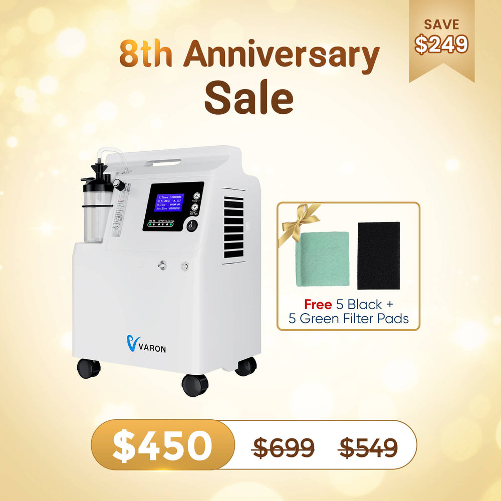 5Liter Oxygen Concentrator FDA Approved Continuous Flow Varon Serene 5 Home Oxygen with 24H/7D operation and Four universal wheels for easy mobility