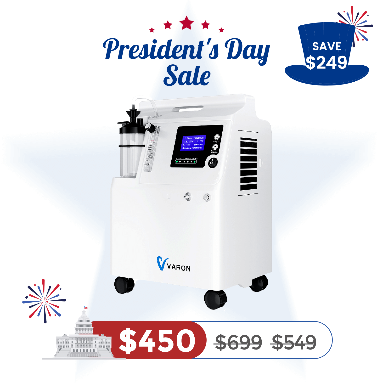 VARON FDA Approved 5L Home Oxygen Concentrator Serene 5