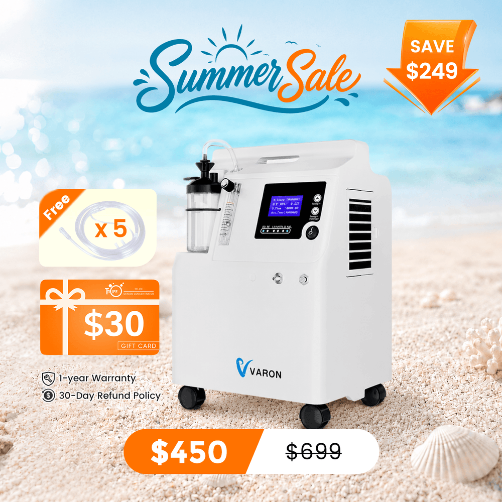 5Liter Oxygen Concentrator FDA Approved Continuous Flow Varon Serene 5 Home Oxygen with 24H/7D operation and Four universal wheels for easy mobility