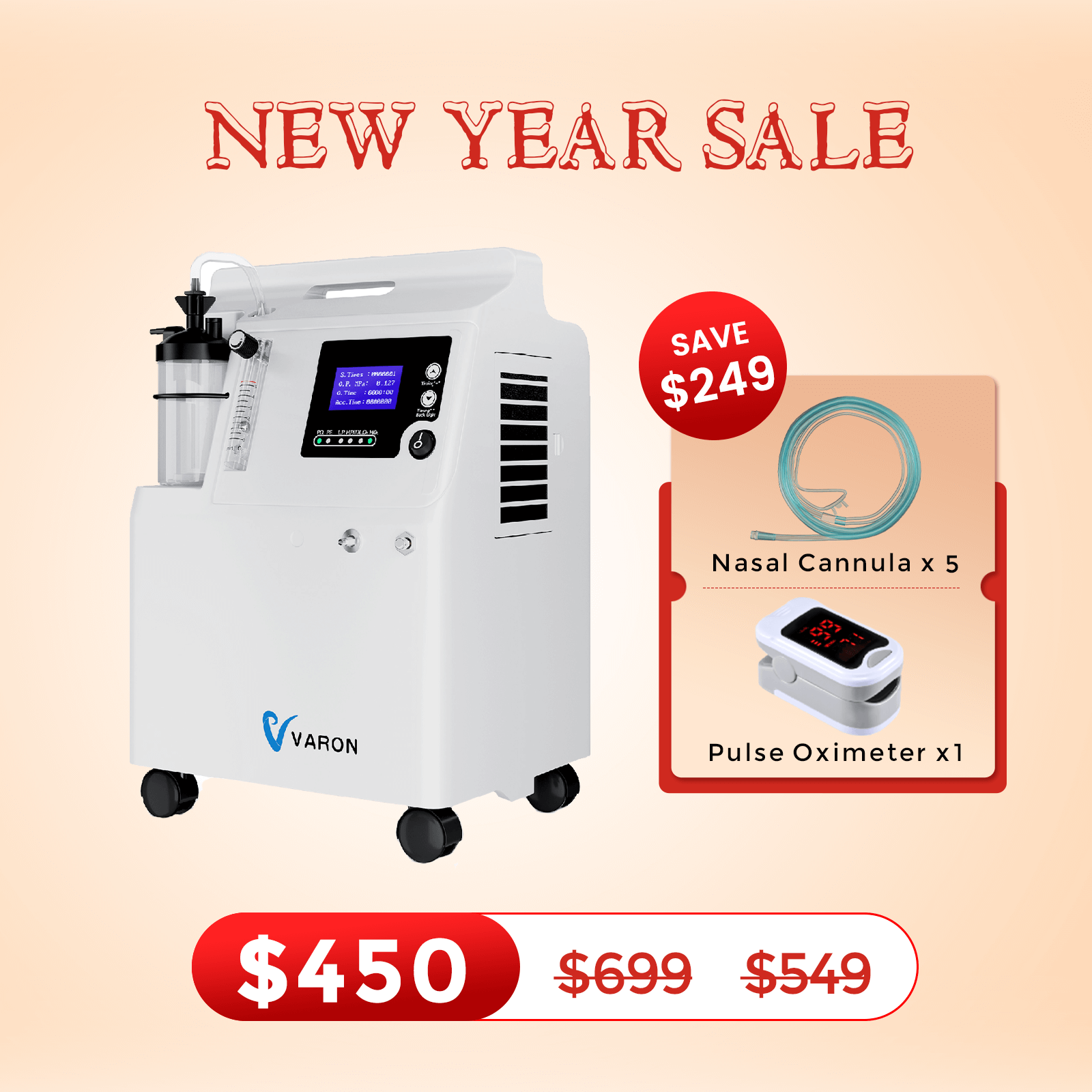 VARON FDA Approved 5L Home Oxygen Concentrator Serene 5