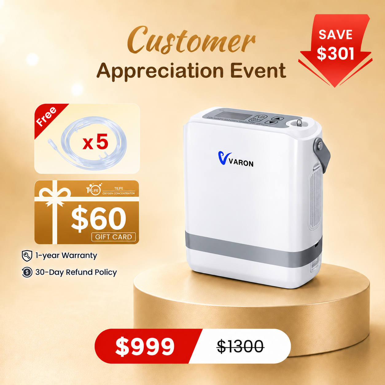 VARON Portable Oxygen Concentrator 1-8 L/min NT-08G