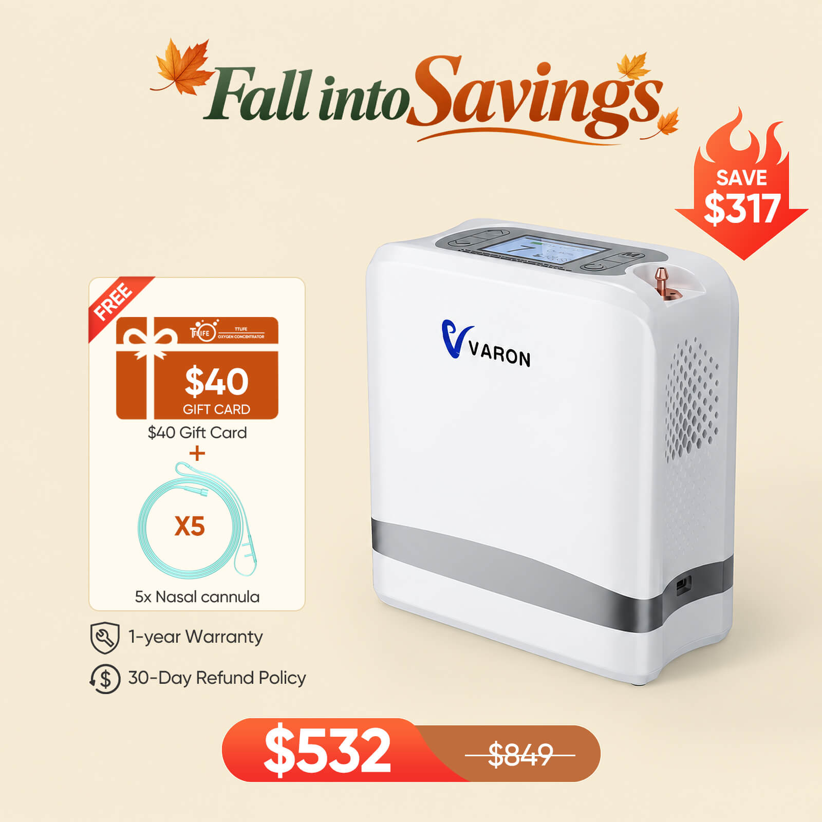 VARON Portable Oxygen Concentrator 1-7 L/min VP-8 Lite