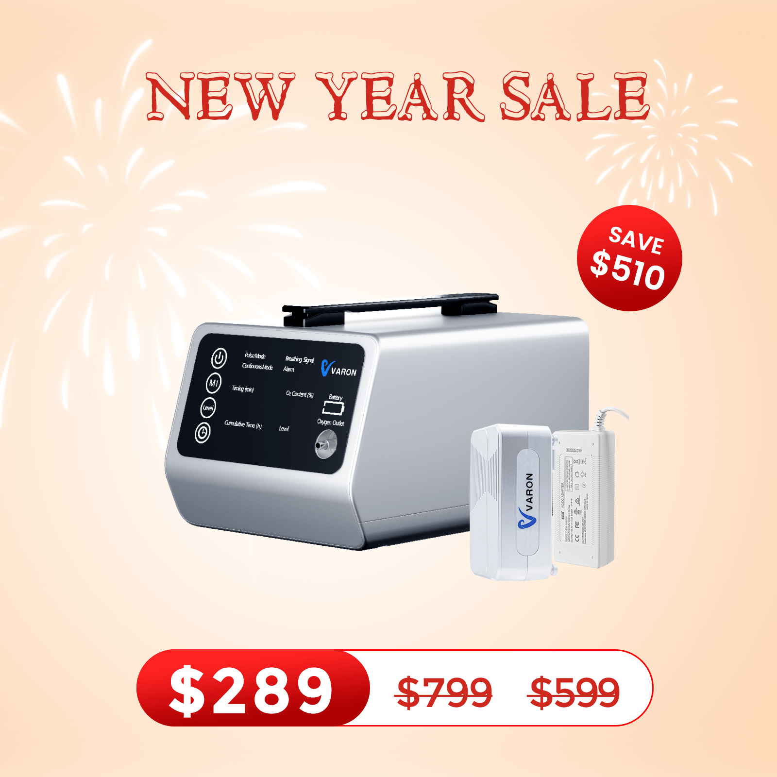 VARON In-Car Portable Oxygen Concentrator for Travel VT-1 + Free Battery & Adapter