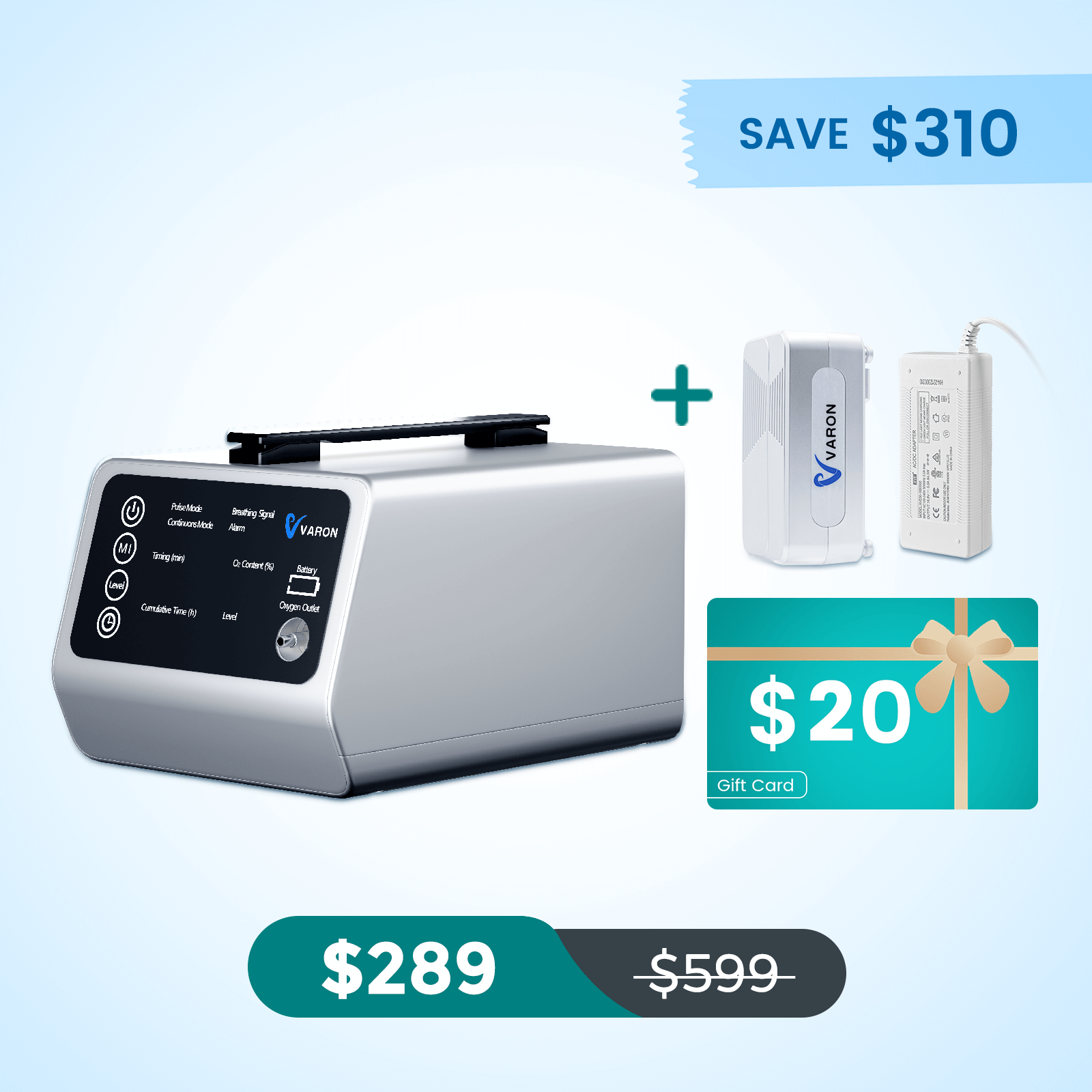 VARON In-Car Portable Oxygen Concentrator for High Altitudes and Travel VT-1 + Free Battery & Adapter