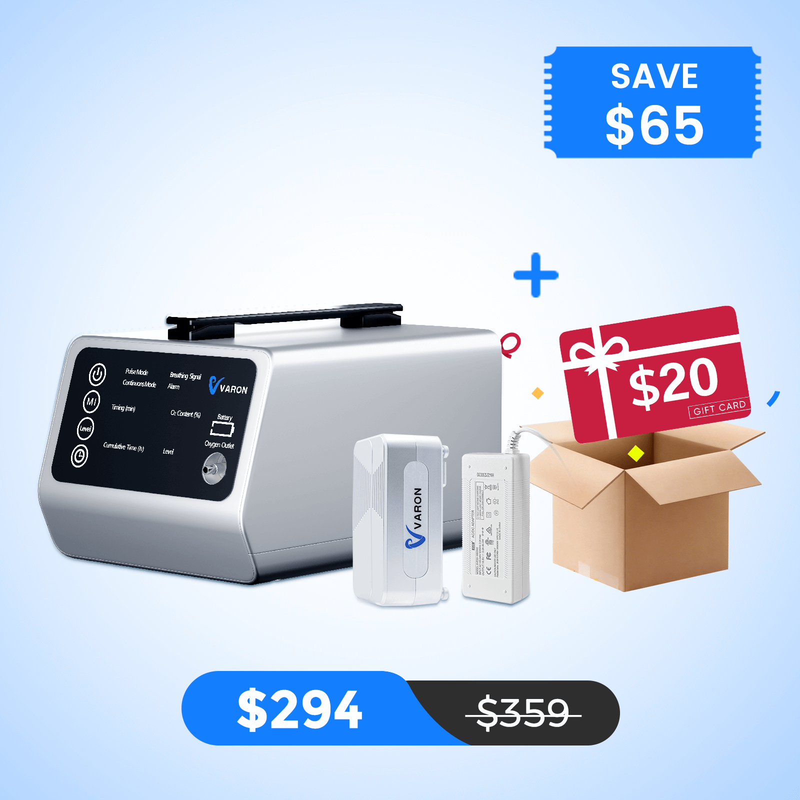 VARON In-Car Portable Oxygen Concentrator for High Altitudes and Travel VT-1 + Free Battery & Adapter
