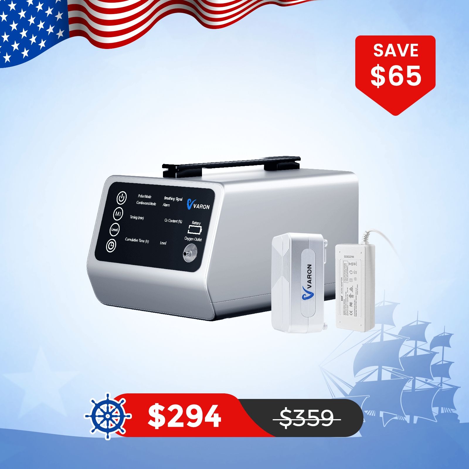 VARON In-Car Portable Oxygen Concentrator for High Altitudes and Travel VT-1 + Free Battery & Adapter