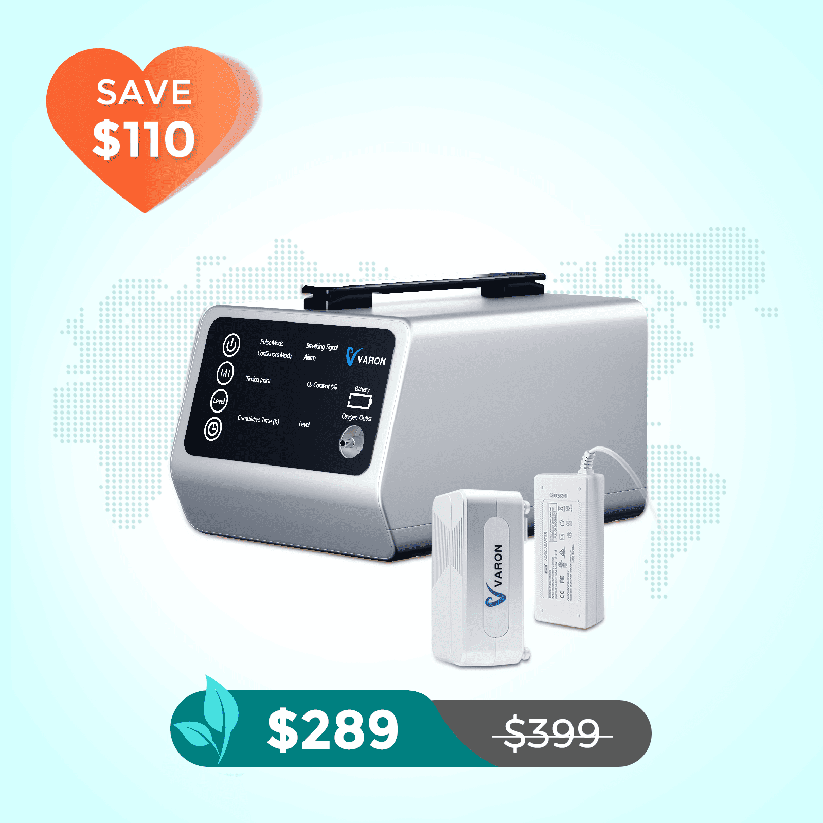 VARON In-Car Portable Oxygen Concentrator for High Altitudes and Travel VT-1 + Free Battery & Adapter