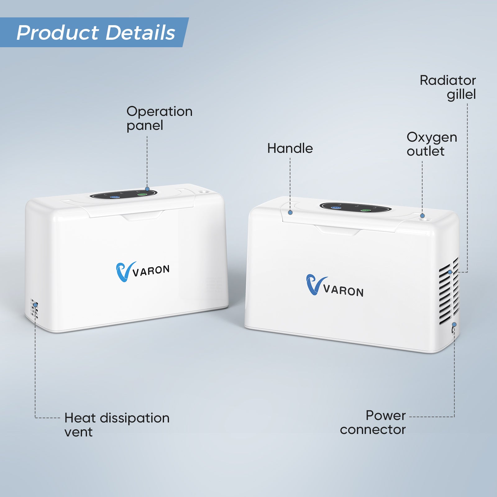 VARON 3L/min Portable Oxygen Concentrator NT-05+An 8 Cell Battery