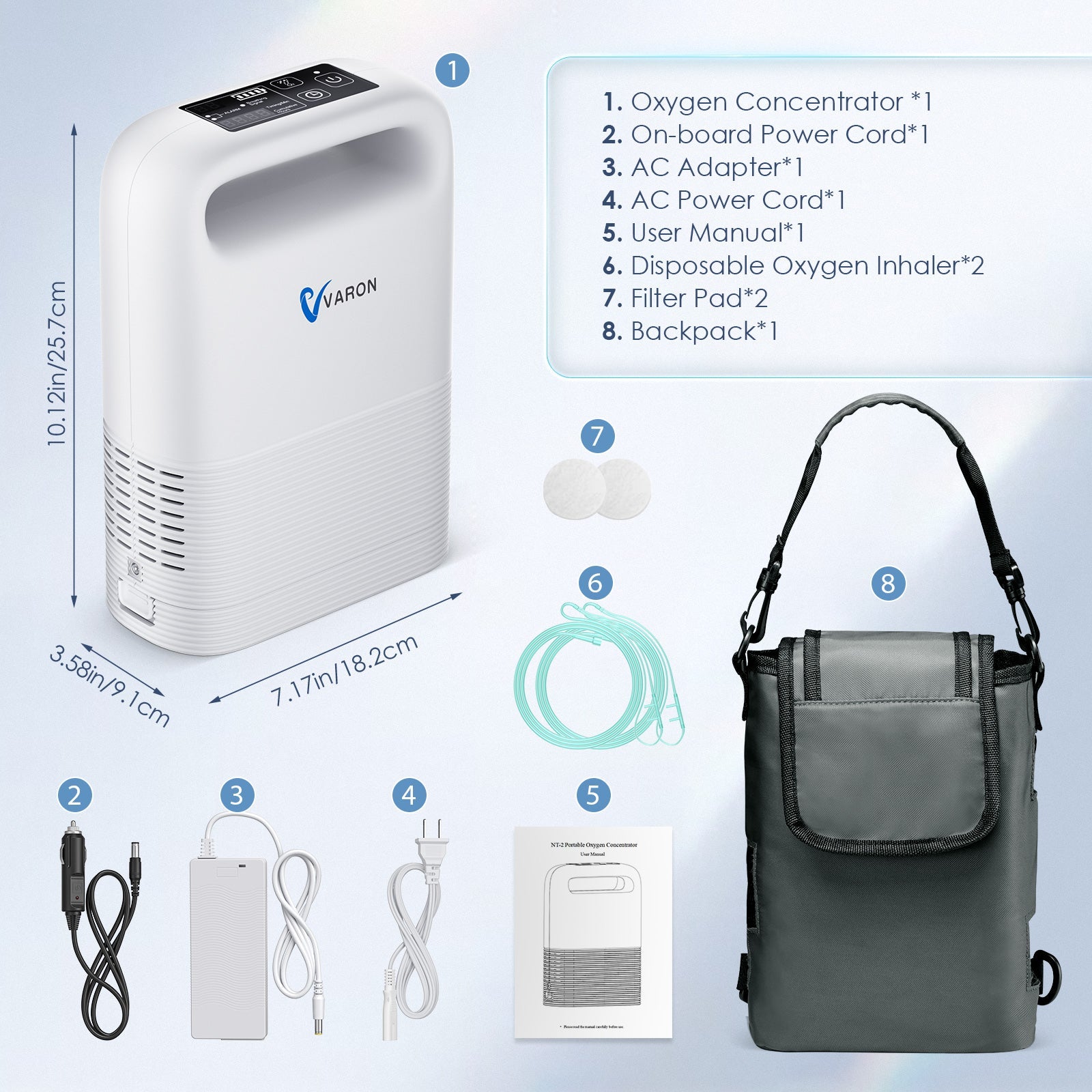 VARON 1-5L/min Pulse Flow Portable Oxygen Concentrator NT-02+One Free Gift