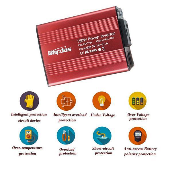 150W Car Power Inverter DC 12V to 110V AC Car Converter with 3.1A Dual USB Car Adapter-Red-TTLIFE OXYGEN CONCENTRATOR