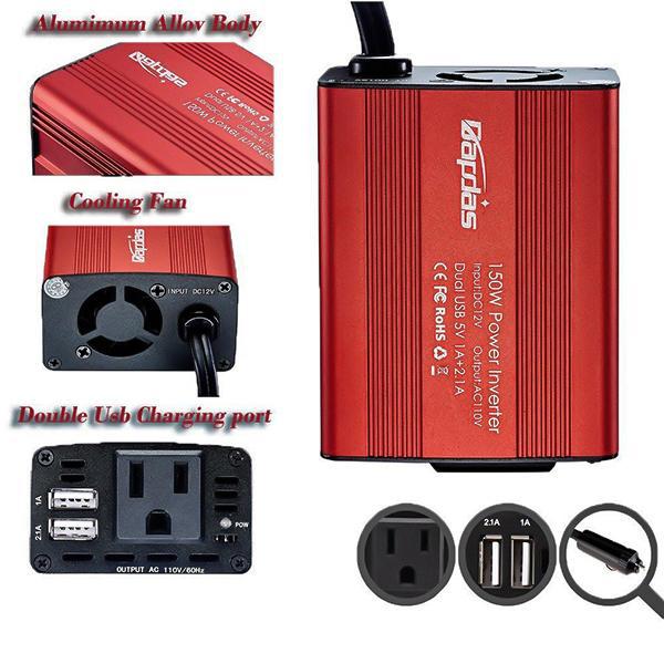 150W Car Power Inverter DC 12V to 110V AC Car Converter with 3.1A Dual USB Car Adapter-Red-TTLIFE OXYGEN CONCENTRATOR